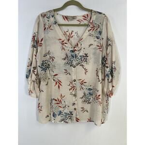 Anthropologie Misia Blouse 1X Boho Blouse Button Up Sheer Celestial Cottagecore